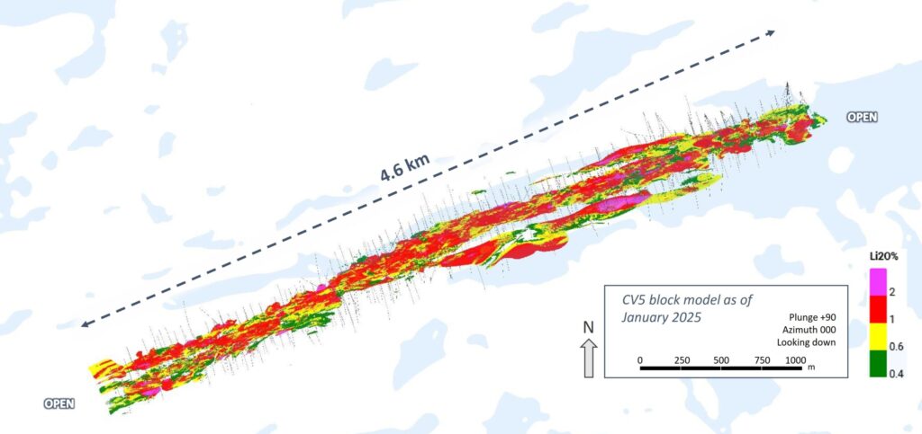 FIGURE 3 : Vue en plan du modèle de blocs de la pegmatite à spodumène CV5
